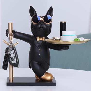 Imagem de Metal French Bulldog Sculpture, Decorative Dog Statue Storage Coin Money Box, Figurine Tray Key Snack Holder for Home Living Room Bar Cafe Decor (Black)