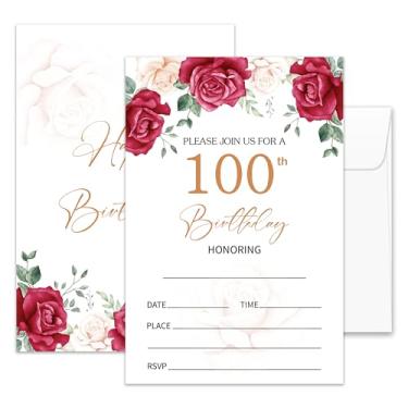 Imagem de lamocho Convites de aniversário de 100 anos, cartão de aniversário de 100 anos, cartão de convite de 60º aniversário, cartões de 100º aniversário para mulheres, preencher em branco (20 peças e
