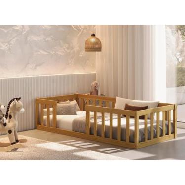 Imagem de Cama Solteiro Montessoriana Luxo Quarto Da Criança Grade Em Madeira Ce