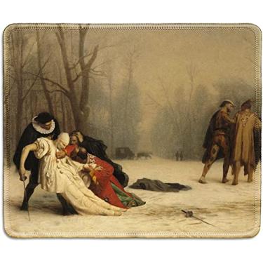 Imagem de dealzEpic - Tapete de rato artístico - Tapete de rato de borracha natural impresso com a pintura do duelo após o baile de máscaras, 1857 pelo pintor francês Jean-Léon Gérôme - Bordas costuradas - 24 x