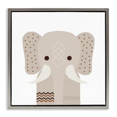 Imagem de Stupell Industries Design de arte de parede em tela emoldurada elefante cinza flutuante em tom neutro por Daniela Santiago, 63 x 63 cm