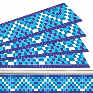 Imagem de Kit 13 Adesivos Piscina Azulejo Mosaico Ziguezague Azul 100x20 Cm - Re
