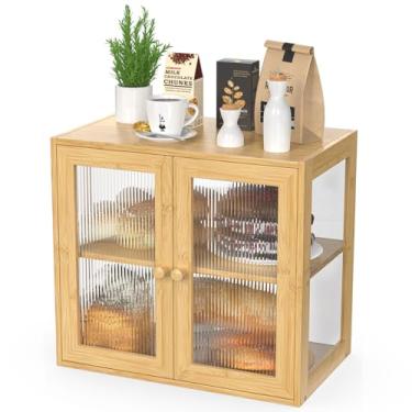 Imagem de BAMBANG Caixa de pão extra grande de bambu de camada dupla para balcão de cozinha, caixa de pão grande de fazenda com 2 portas, caixa de pão de madeira para armazenamento de pão para pão caseiro,