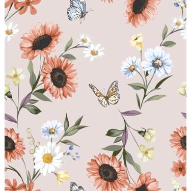 Imagem de Sychen Papel de parede floral Peel and Stcik Boho Contact Paper autoadesivo removível papel de parede borboleta para quarto sala de estar banheiro 45 x 200 cm