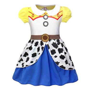 Imagem de Jurebecia Fantasia de vaqueira para meninas, fantasia de princesa Jessie, fantasia de Halloween, roupa de festa de aniversário de 1 a 10 anos, Amarelo, 8(7-8Years)