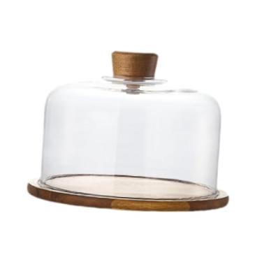 Imagem de WeiLaiKeQi Bolo de bolo com cúpula, servidor de exibição de bolo, presentes de panificação, armazenamento de alimentos, cúpula de sobremesa de vidro com bandeja , 20.3x15cm