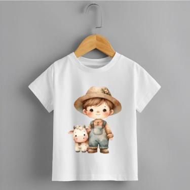 Imagem de Camiseta Infantil Menino Fazendeiro Vaquinha Personalizada Tecido Prem
