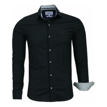 Imagem de Camisa Social Masculina Algodão Elastano Amil Formal 1808, Preto, 4