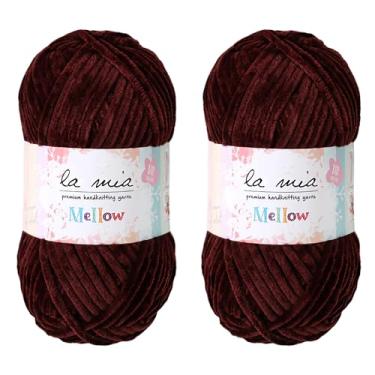 Imagem de 2 fios de chenille de veludo macio Skein La Mia para roupas de bebê, cobertores e acessórios, 100% poliéster, 100 g (3,5 oz) / 115 m, supervolumoso, marrom - 920