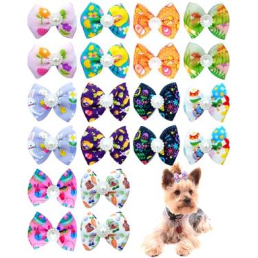 Imagem de PET SHOW Pacote com 20 laços de pêlo de cachorro de Páscoa com clipes jacaré para cães pequenos e médios, grampos de cabelo com laço colorido, gato, filhote, Yorkshire, acessórios de cabelo, ovos de