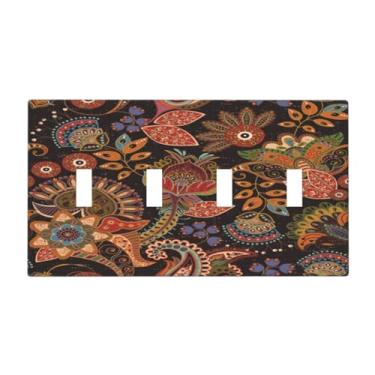 Imagem de Boho, colorido, floral, vintage, mandala, quádruplo, interruptor, coberturas, decorativas, flor laranjeira, 4 bandas, placa de parede elétrica, placa de interruptor para decoração de quarto de casa de