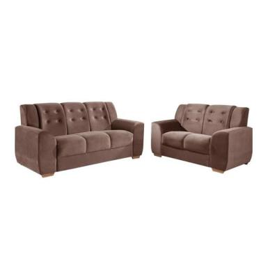 Imagem de Conjunto Sofá 3X2 Top Estofados Porto Real Tecido Veludo 193 Marrom, M