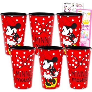 Imagem de Pacote de copo reutilizável Minnie Mouse – Conjunto de 6 peças de lembrancinha de festa Disney com copos de 680 g e mais adesivos | Copos de água Minnie Mouse a granel