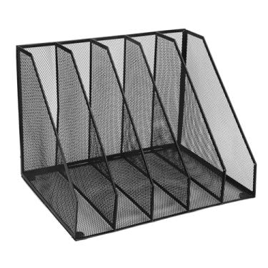 Imagem de 5 Seção Organizador de Arquivos Mesa, Malha de Ferro do Suporte de Arquivo Vertical, Organizar Pastas e Documentos Com Amplo Armazenamento, para Acesso Conveniente e Estável