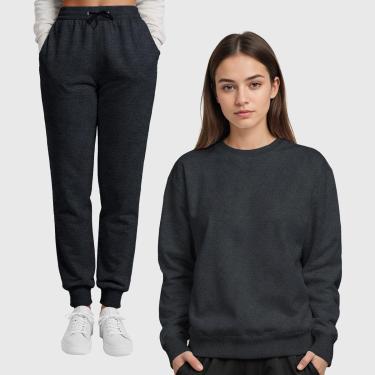 Imagem de Conjunto Moletom Gola Redonda e Calça Feminina Lisa Benellys-Feminino