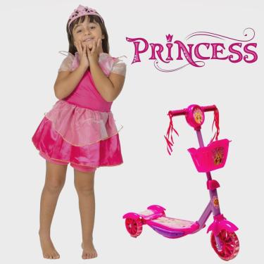Imagem de Kit Patinete Rosa Feminino + Vestido de Princesa Cinderela