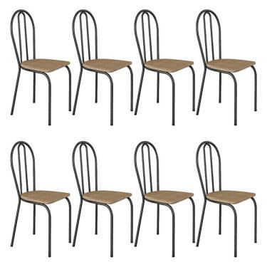 Imagem de Kit 8 Cadeiras De Cozinha Texas Estampado Rattan Pés De Ferro Cromo Preto - Pallazio