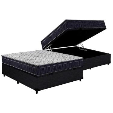 Imagem de Cama Baú Casal: Colchão Espuma Ortobom D45 Airtech 150 + Box crc Courano Black(138x188)