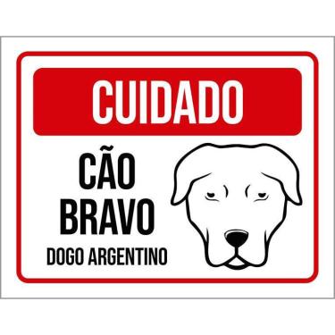 Imagem de Placa Cuidado Cão Cachorro Bravo Dogo Argentino 36X46