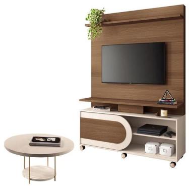 Imagem de Estante Home Theater Òrbis Castanho Off White e Mesa de Centro Sky Off