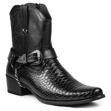 Imagem de Metrocharm Diego-01 Bota masculina estilo caubói ocidental com fivela e corrente, Preto, 44