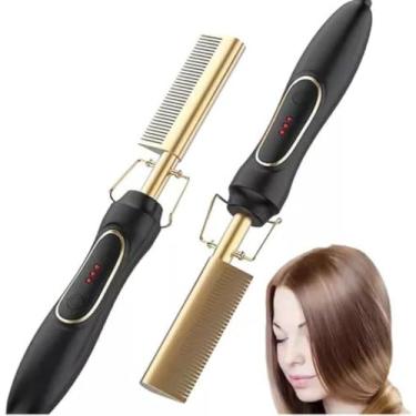 Imagem de Pente Elétrico de Cerâmica Hot Comb – Alisador e Modelador 3 em 1 para Cabelo Natural Preto, Cachos, Perucas e Barba