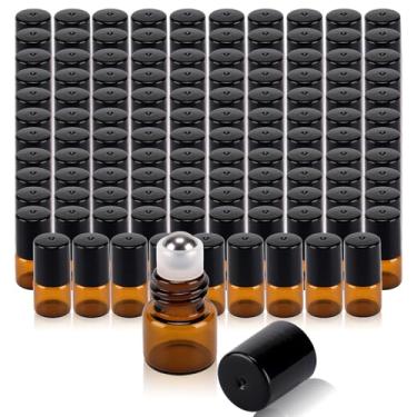 Imagem de RAMFIYN Pacote com 120 frascos de rolo de vidro âmbar de 1 ml para óleos essenciais, aplicador roll-on recarregável com bolas de rolo de aço inoxidável, mini recipientes de maquiagem à prova de