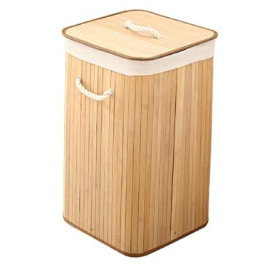 Imagem de Cesto de Lavanderia de Bambu Premium, Cesta Dobrável de Grande Capacidade Com Tampa para Roupas Sujas, Brinquedos, Frutas, Legumes, Design Robusto, ótima Decoração de Casa, Usos Práticos, Puro (1.7