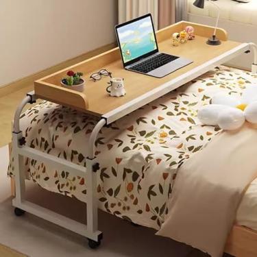 Imagem de Mesa médica com rodinhas para cama, totalmente ajustável, altura e comprimento, bandeja de alimentos, bandeja de mesa médica com rodinhas para sofá, cama lateral, carrinho de laptop, mesa portátil com