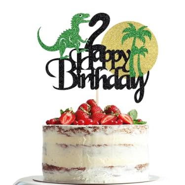 Imagem de Dxsdgetue Topo de bolo de dinossauro feliz segundo aniversário, princesa príncipe segundo aniversário, menino menina, palito de bolo de dinossauro, tema dinossauro, chá de bebê, decorações de festa de