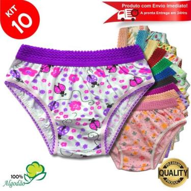 Imagem de Kit 10 Calcinhas Infantil Algodão Estampada Cós Elástico Menina - Look
