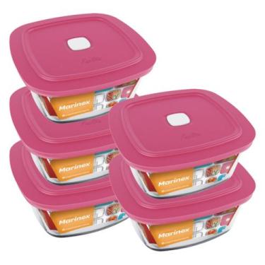 Imagem de 5 Pote Vidro Quadrado Facilita c/ Tampa Marmita 500ML Marinex - NADIR 
