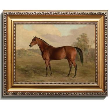 Imagem de uniro Arte de parede vintage com moldura dourada de cavalo, decoração de fazenda, pintura de arte em tela de cavalo, decoração rústica de parede ocidental, decoração de parede country antiga para sala