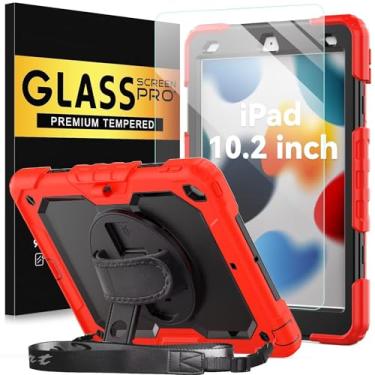 Imagem de BLOSOMEET Capa para iPad 9ª geração 8ª geração 2021 2020 10,2 polegadas com protetor de tela de vidro temperado e porta-lápis, capa infantil para iPad 10.2 7ª geração 2019 com alça de ombro de mão,