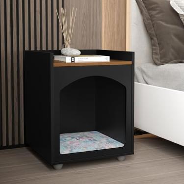 Imagem de Mesa Mesinha de Cabeceira Casinha de Pet Cachorro/Gato (Preto/Freijo)