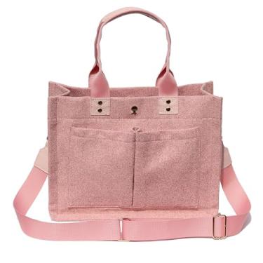 Imagem de ESVAN Bolsa feminina tiracolo para trabalho, fraldas, viagens, carteiro, laptop, bolsas, Linho rosa, Medium