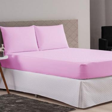 Imagem de Capa de Colchão Protetor Impermeável King Size, Matelassado Ultrassônico Slip com Elastico, 203x198x40cm, 4 Camadas (ROSA)