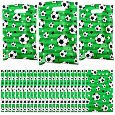 Imagem de Zi Lan 30 peças de sacos de presente de futebol com alças, sacos de presente de plástico para meninos, crianças, adolescentes, jogos, eventos esportivos, tema de futebol, decoração de festa