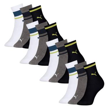 Imagem de Kit 12 Pares Meia Infantil Menino Kids Cano Longo - Selene, P, Branco,
