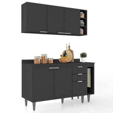 Imagem de Armário De Cozinha Com Tampo Cp08 140cm Pérola Preto Z34 - Mpozenato