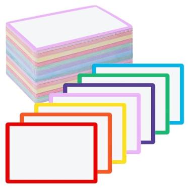 Imagem de Harloon 100 unidades de fichas apagáveis a seco, cartões laminados em branco, reutilizáveis, apagáveis a seco, folhas de flash, cartões de jogo para escola, escritório, casa, lista de tarefas (multicoloridas, 7,5 x 12,7 cm)
