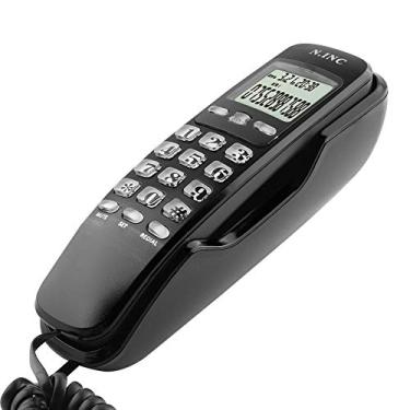 Imagem de Mini telefone de parede ASHATA, telefone com fio de parede DTMF/FSK com visor LCD de identificação de chamada recebida, telefone fixo de hotel para home office com 38 memórias de entrada/função traseira, Preto