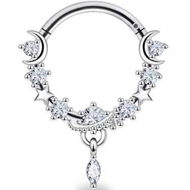 Imagem de Uzgtvy 16G Pingente Elegante Septo Anéis Argola 10 mm Aço Cirúrgico Segmento Articulado Anel de Nariz Septo Sem Costura Clicker Brincos de Cartilagem Argola Helix Tragus Piercing Joias, Cristal Strass, Zircônia cúbica