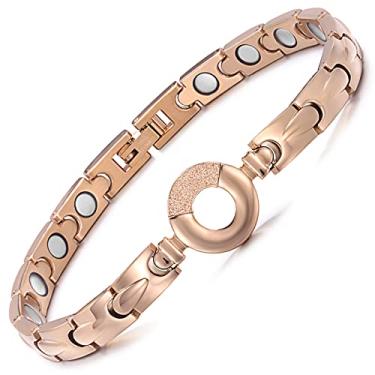 Imagem de Pulseiras de terapia magnética Rainso femininas elegantes de aço de titânio para alívio da dor para artrite ajustável