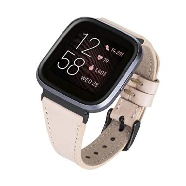 Imagem de Venito Pulseira fina de couro Messina compatível com Fitbit Versa/Versa 2/Versa Lite - (rosa nude, fecho conector 6 preto)
