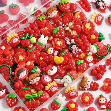 Imagem de 100 peças de amuletos de geleca vermelha sortidos fofos enfeites a granel, acessórios kawaii aleatórios, enfeites de resina para capas de telefone, grampos de cabelo, scrapbooking artesanato e