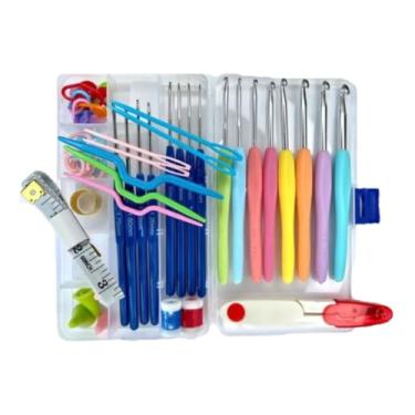 Imagem de Kit Agulhas Para Crochê Completo + Acessórios + Estojo Colorido Com 16 Agulhas Lanmax Esse Conjunto É Ideal Para Todos Os Níveis De Crocheteiros, Desde Iniciantes Até Avançados