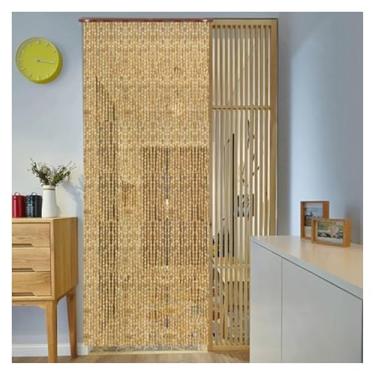 Imagem de Cortina de contas de bambu, cortinas com contas de madeira, tela de mosca, cortinas divisórias de decoração de casa, cortinas de cordão pendurado, cortinas de contas de porta naturais/feitas à mão
