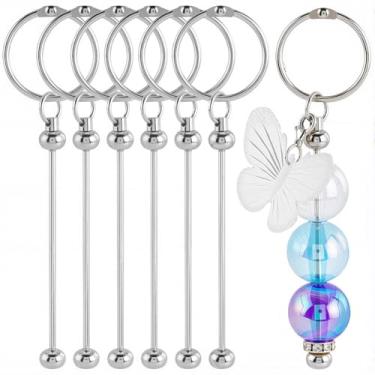 Imagem de SUNNYCLUE 1 caixa 10 peças de metal chaveiro barra chaveiro barra DIY ferro prata contas berloque berloque fechos em branco conjunto de fabricação em branco para chaveiro bolsa de mão suprimentos para