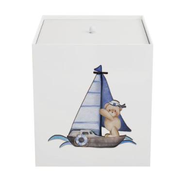 Imagem de Lixeira Kit Higiene MDF com Tampa Bebê Urso Marinheiro - Neném na Nuve